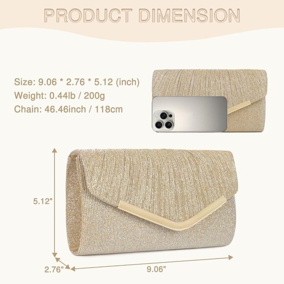 Versatile Gold Glitter Crossbody Pouch for Weddings and Cocktail Parties - Picture 5 of 6